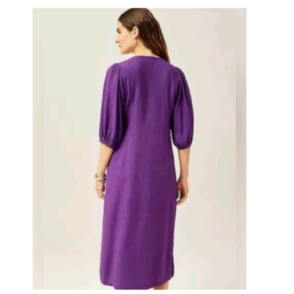 J. Jill Purple Buttoned Midi Dress with V-Neck and Bishop Sleeves Sz. L - Picture 3 of 11